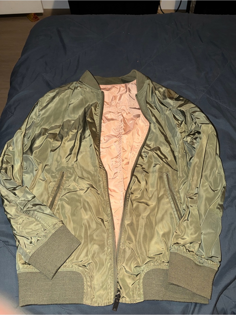 Abound Olive Green Bomber Jacket with Peach Lining